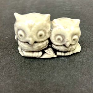 Vintage miniature ash glaze ceramic owl mamma and baby